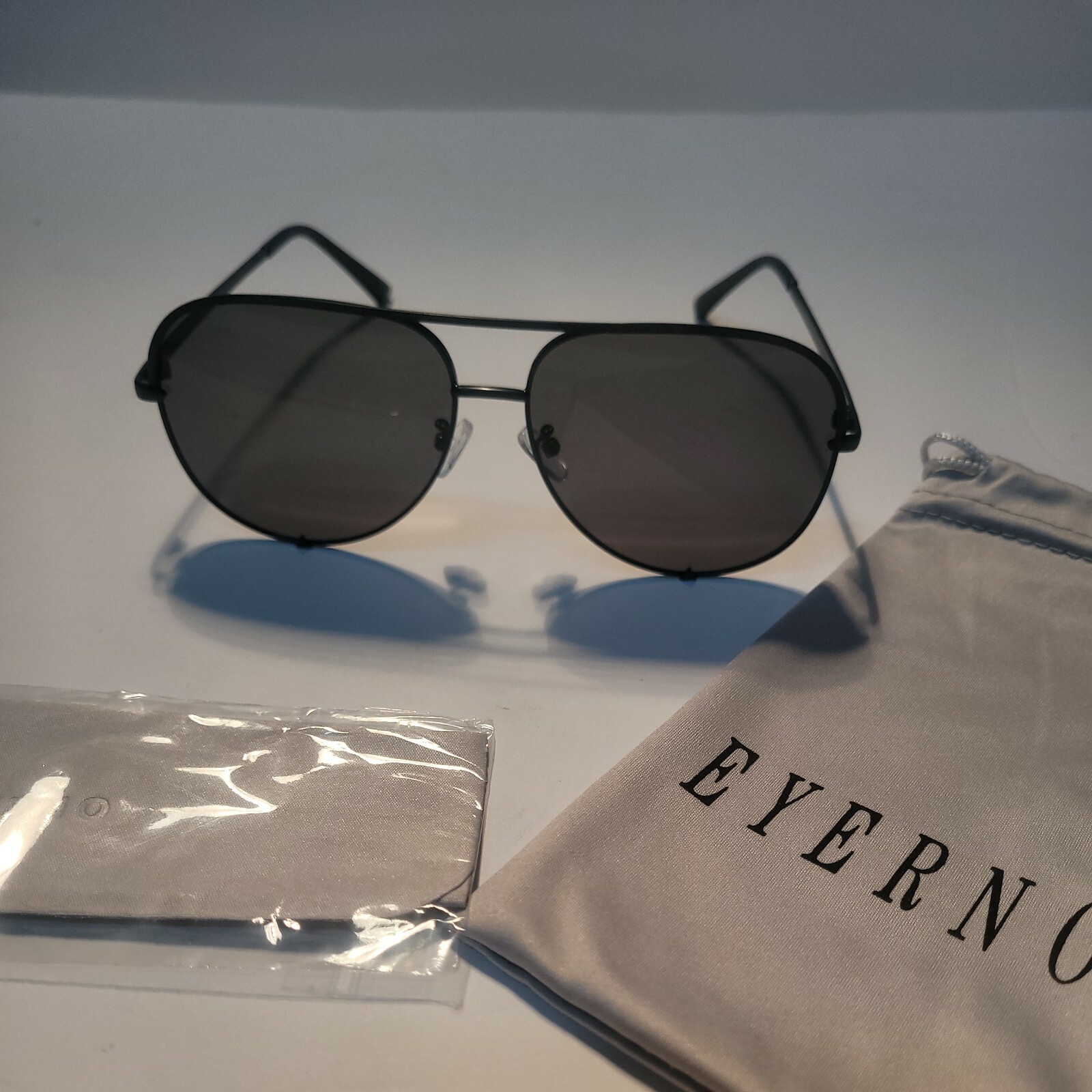 Eyerno Aviator Sunglasses For Men Women, Black frame oversized-image