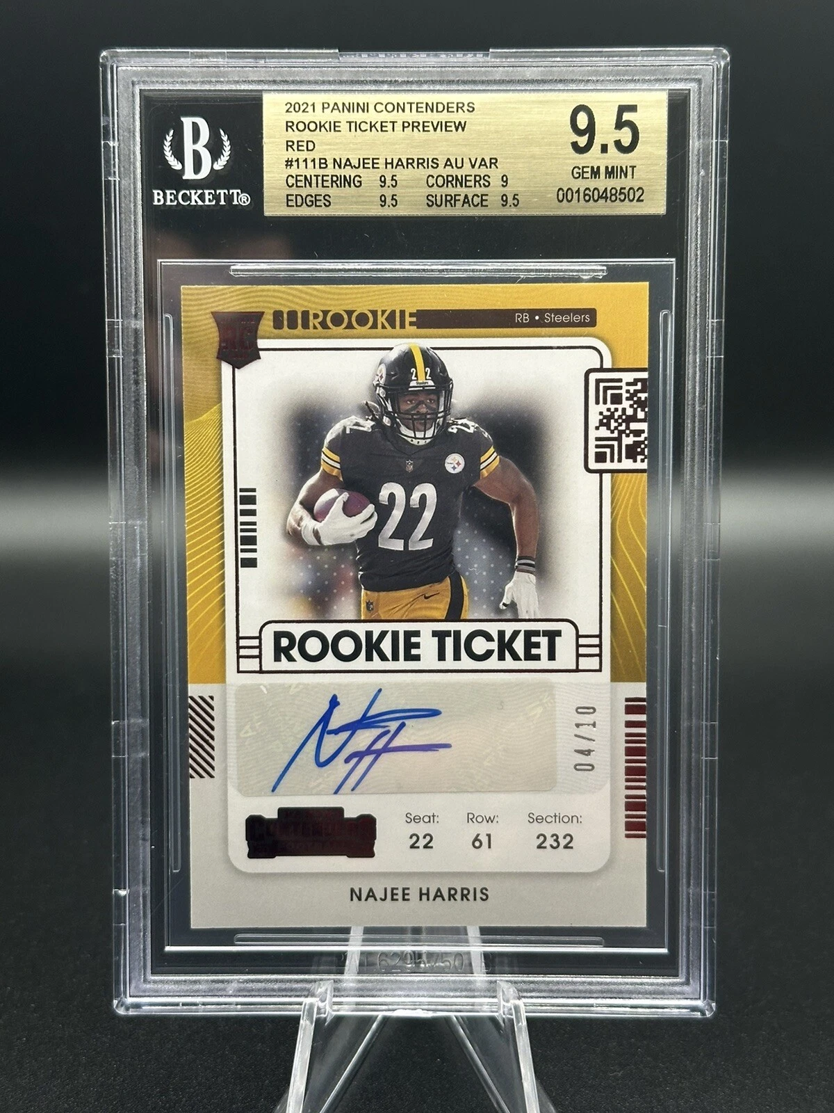 Najee Harris Panini Playoff Contenders Rookie Ticket Rps Autograph Preview Set #111 Variation-Red