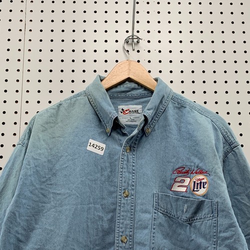 Chase Authentics Miller Light Nascar Rusty Wallace Demin Button Down Size Large - Picture 3 of 24