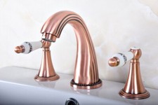 Antique Red Copper Bathroom Basin Faucet Widespread Vanity Sink Mixer Tap srg078