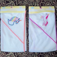 NIP Angel Of Mine Baby / Infant Hooded Towel Unicorn Design Bundle Of 2