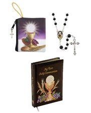 Boy's "Bread of Life" First Communion Eucharist Rosary, Case & Book Set Catholic