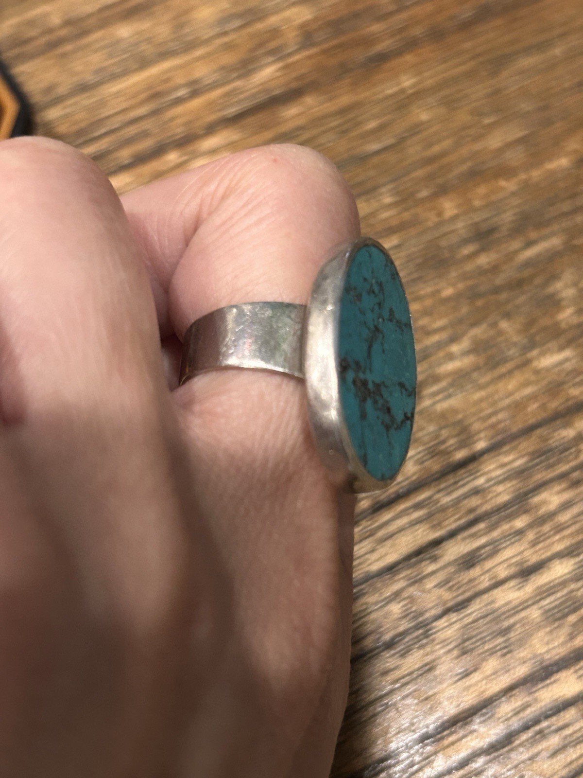 Large Sterling Silver Flat Turquoise Ring - image 5