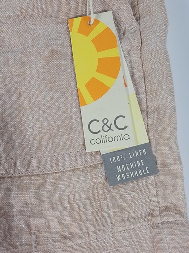 NWT C&C California Women's Small 100% Linen Pull On Elastic Waist Shorts Beige - Picture 2 of 8