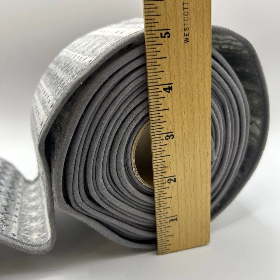 Christmas Ribbon Snowflake White Gray Wired 4 In Wide 6 Yd Flannel By HM - Image 3 of 3