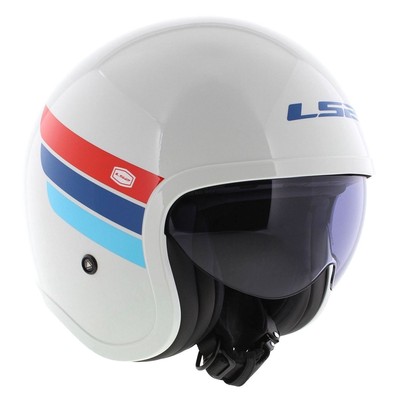 LS2 OF599 Spitfire II Retro gloss white red blue - Open Face helmet...