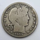1909-s Barber Half Dollar 50 Cents San Francisco Mint 90% Silver USA Coin .900