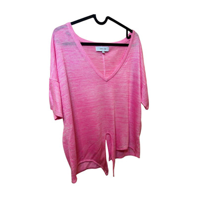 Ladies Pink V Neck Knit Top Size M 100% Acrylic Jumper Sweater