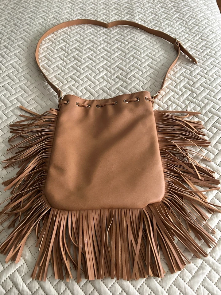 Bohemian Boho Tan Fringe Crossbody Bag 12 1inches Height and 10 inches Width. - Image 4 of 4