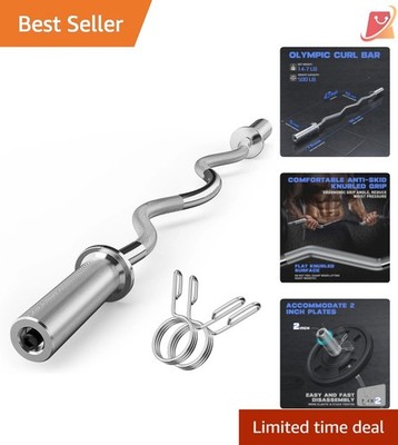 Olympic EZ Curl Barbell Bar 47in Chrome Steel Biceps Triceps Weightlifting