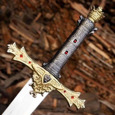 King Arthur Excalibur Sword Handmade Gold Medieval Templar Knight LOTR W Sheath