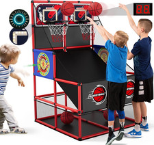 2 in 1 Dual Shot Basketball Arcade Game with 2 Dart Boards/Electronic Scoreboard