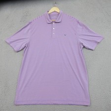 Vineyard Vines Polo Shirt Mens Large Purple Stripe Golf Performance Stretch