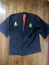 Vintage 90s Japanese Kimono Robe Black Made In Japan Large