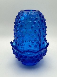 Fenton Art Glass Colonial Blue Hobnail Fairy Lamp Vintage 1960s