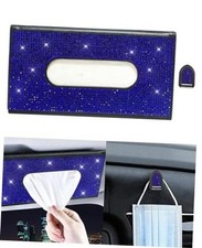 Bling Car Sun Visor Tissue Box Holder,PU Leather with Bling Crystal Blue
