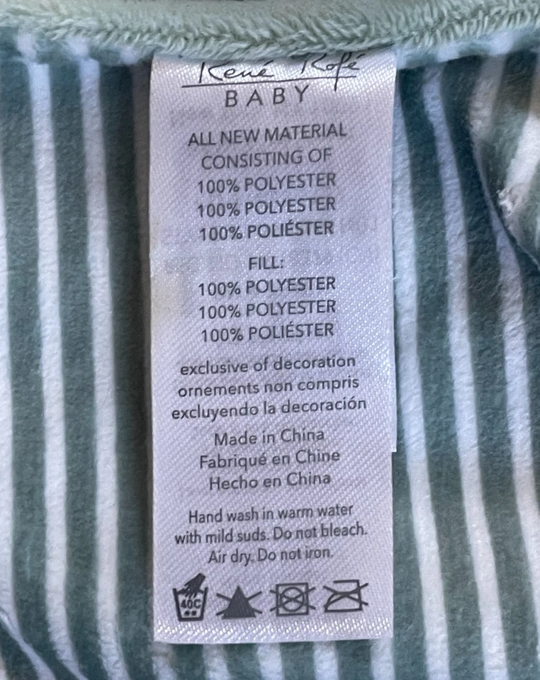 Manta de seguridad Rene Rofe Baby Pear Lovey verde blanco a rayas aguacate juguete de peluche Foto 4 de 4