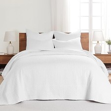 Cross Stitch Reversible King Bedspread Set (120x104in) Bedspread - King White