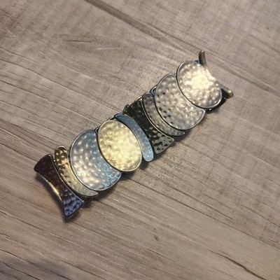 Mixed Metal Hammered Stretch Bracelet Silver Gold Gunmetal Celestial Boho Cuff