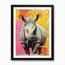Rhino Pop Art Screen Print Inspired Framed Wall Art Poster Canvas Print Picture