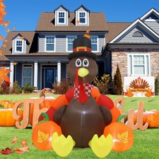 6 FT Turkey Thanksgiving Inflatable Decoration with LED Lights for Holiday Ce...