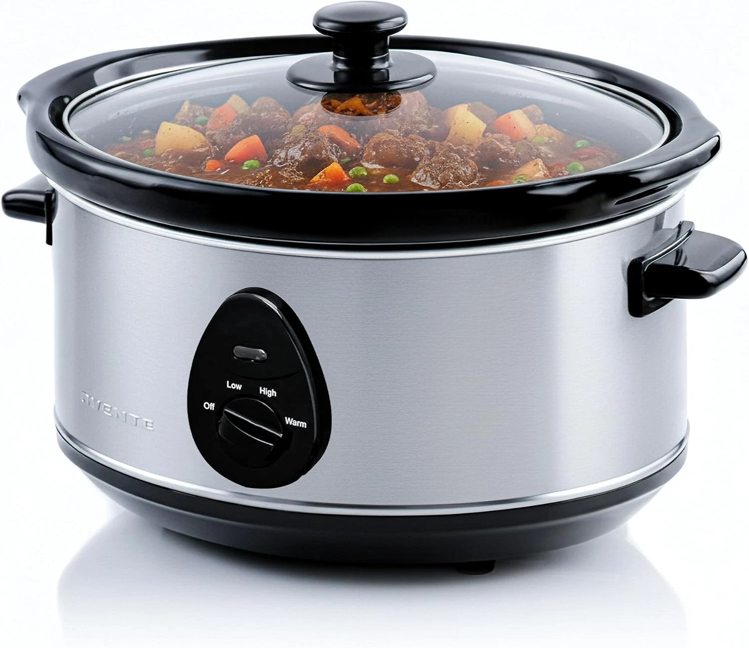 3.7Qt Electric Slow Cooker Stainless Steel Non-Stick Dishwasher Safe Silver