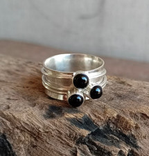 Handmade Black Onyx Sterling Silver Spinner Ring: Meditation JewelryAll Size