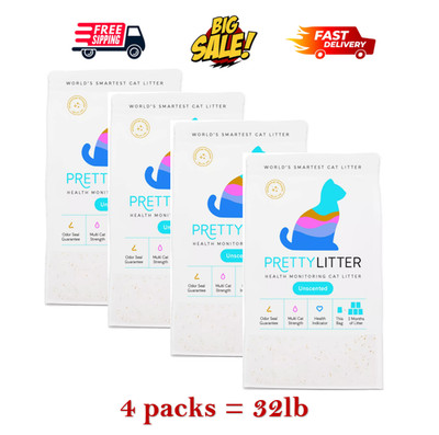 4 Packs -Pretty Litter Health Monitoring Multi-Cat Crystal Cat Litter, 8lb