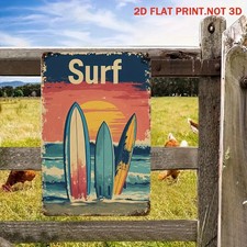 Retro Surf Vintage Metal Sign Beach Sunset Surfboard Coastal Home Decoration
