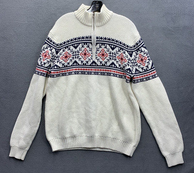 IZOD Sweater Mens XL Nordic Fair Isle Quarter Zip Pullover Winter Knit Pattern
