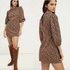 Free People Making Plains Mini Dress Womens 6 Ditsy Flower Balloon Sleeve Boho