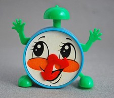 Vintage Wind-Up Walking Toy Alarm Clock Green Hands Smiling Face Hong Kong