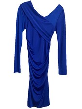 Ruched Fitted Bodycon Dress Size 2 Royal Blue Long sleeve Three Seasons NWT