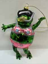 Glass Frog Ornament Girl Beach Bikini Snorkle Mask Swim Ocean Beach