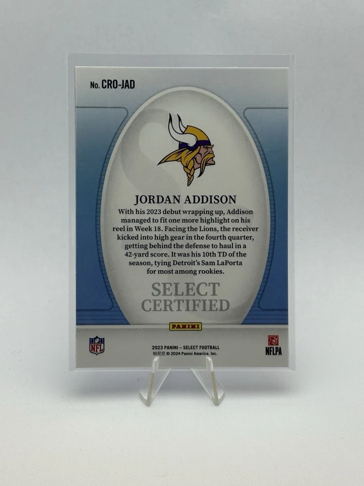 2023 Select Football - Jordan Addison Rookie RC - Certified - #CRO-JAD MINT - Image 2 of 2