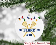 Personalized Lacrosse Ornament, Lacrosse Christmas Gift with Team Colors, Lac...