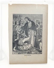 Vintage 1880s Jesus Healing Blind Men Engraving Art Print - Rare