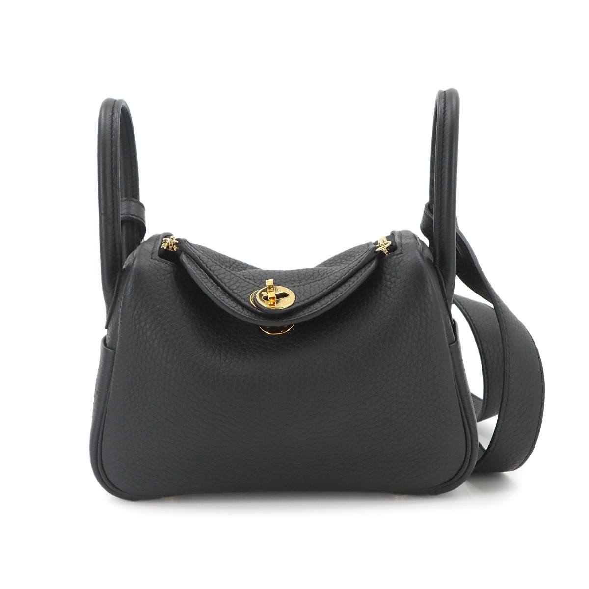 HERMES Lindy Mini 2way Hand Shoulder Bag Taurillon Clemence Black 90336397