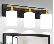 3-Light Black Gold Bathroom Vanity Light 20" Opal Glass E26 ETL Listed
