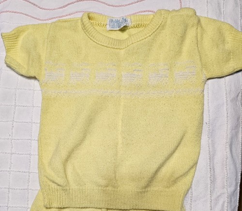 Vintage Yellow Trains Outfit Short Sleeve Sweater Diaper Cover Golden Gate Of CA - Picture 3 of 4
