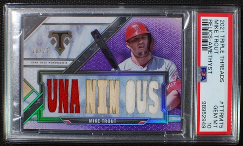 ⚾ MIKE TROUT 2021 Topps Triple Threads AMETHYST 9 Jersey/Bat Relics /27 - PSA 10
