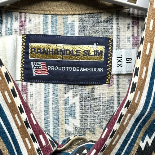 VTG Panhandle Slim Shirt Mens XXL Beige Aztec Stripe Pearl Snap Western Cowboy - Picture 8 of 13