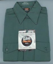Men's 1960s NOS Lee Chetopa Green Work Shirt Small 60s Vtg Deadstock Workwear