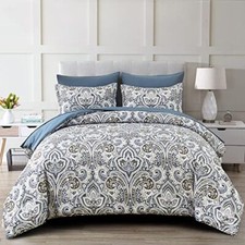Blue Paisley Comforter Set,7 Pieces Bed in a Bag Comforter Boho Queen Blue 1