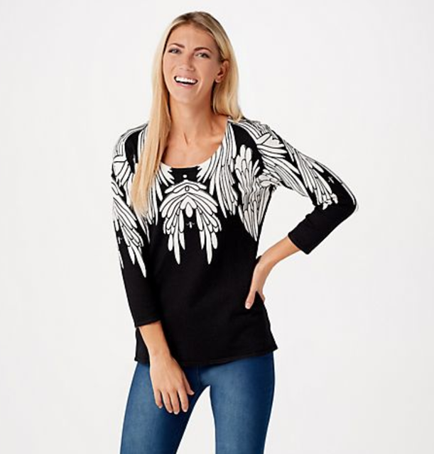 Attitudes by Renee 3/4-Sleeve Printed Sweater - Wings - Small | eBay