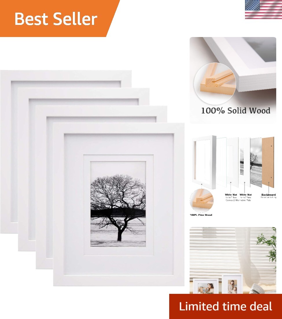 8x10 Picture Frames Set of 4, Made of Solid Wood Covered by Plexiglass 4x6 an...-image