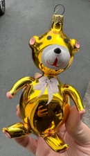 De Carlini Christmas Ornament Gold Bear - Vintage - good condition - glass