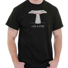 Life is Crap Alien Space Probe Funny Gift Womens or Mens Crewneck T Shirt Tee