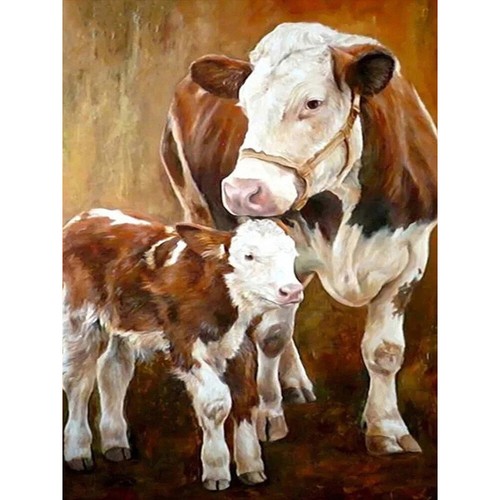 5D DIY Full Square Drill Partial AB Drill Diamond Painting Two Cows Kit 35x45cm - Picture 8 of 12