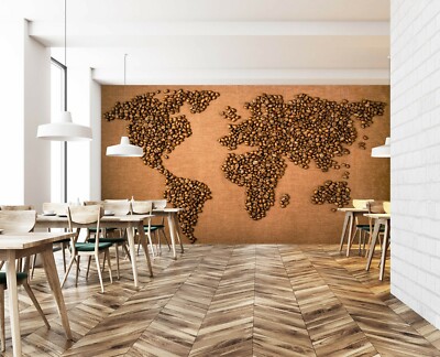 3D Coffee Beans 243NAO World Map Wallpaper Mural Removable Self-adhesive Amy